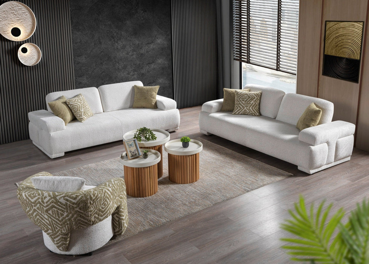 Pablo Modern Sofa & Loveseat Set (White Boucle)