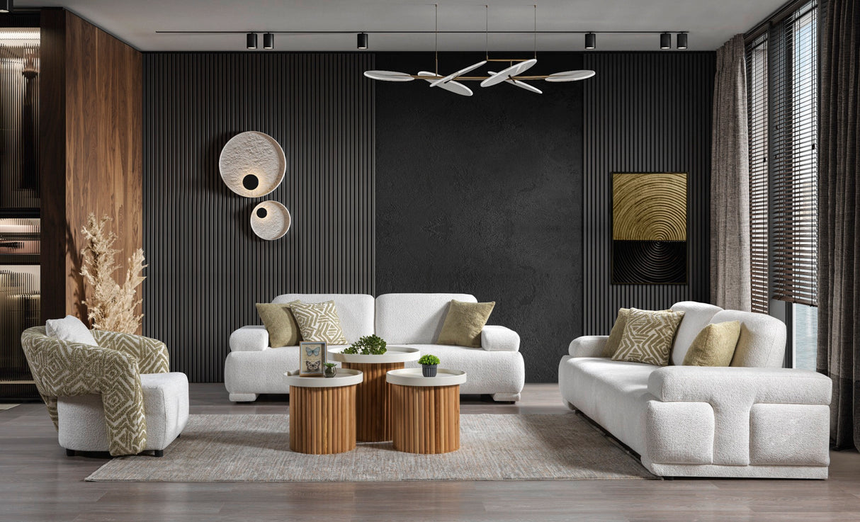 Pablo Modern Sofa & Loveseat Set (White Boucle)