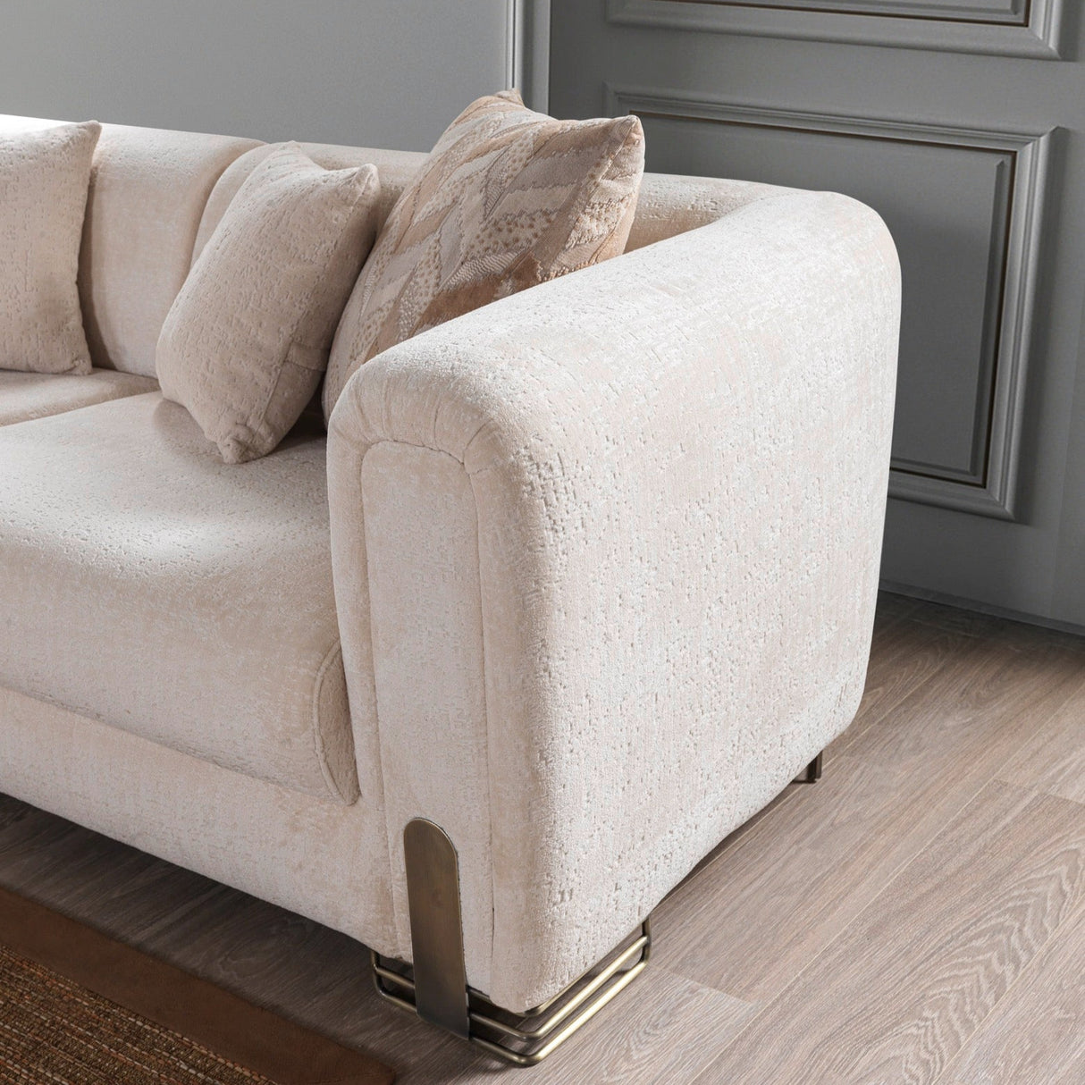 Trento Modern Sofa & Loveseat Set (Ivory Boucle)