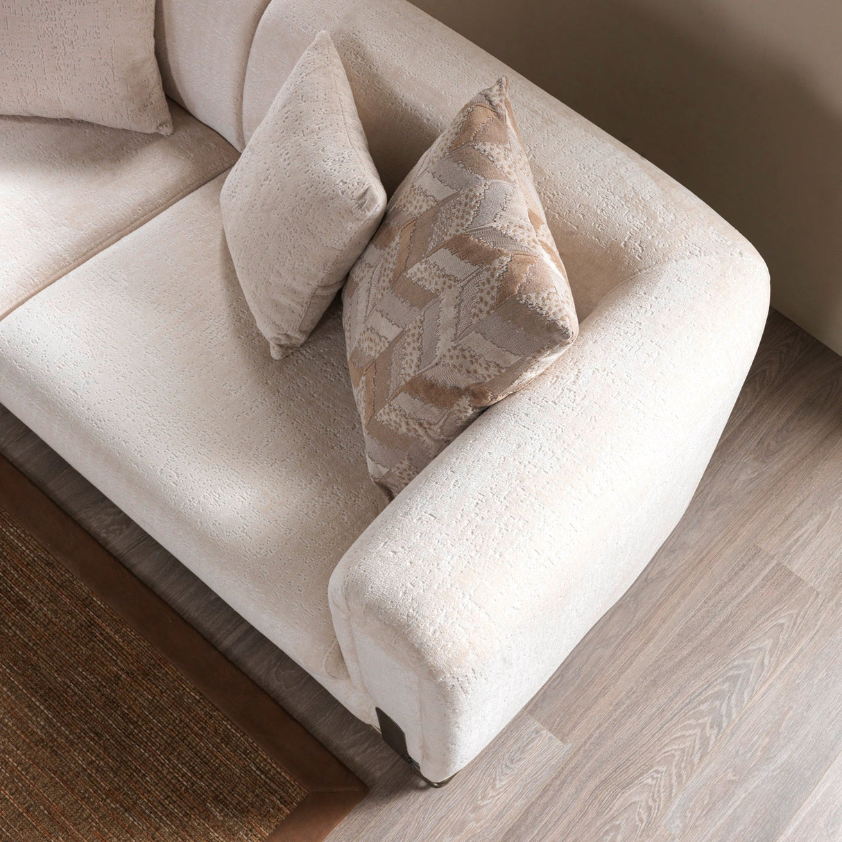 Trento Modern Sofa & Loveseat Set (Ivory Boucle)