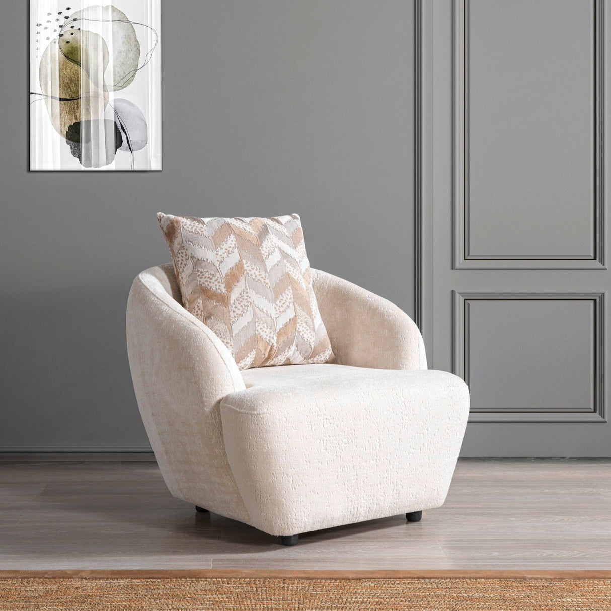 Trento Modern Sofa & Loveseat Set (Ivory Boucle)