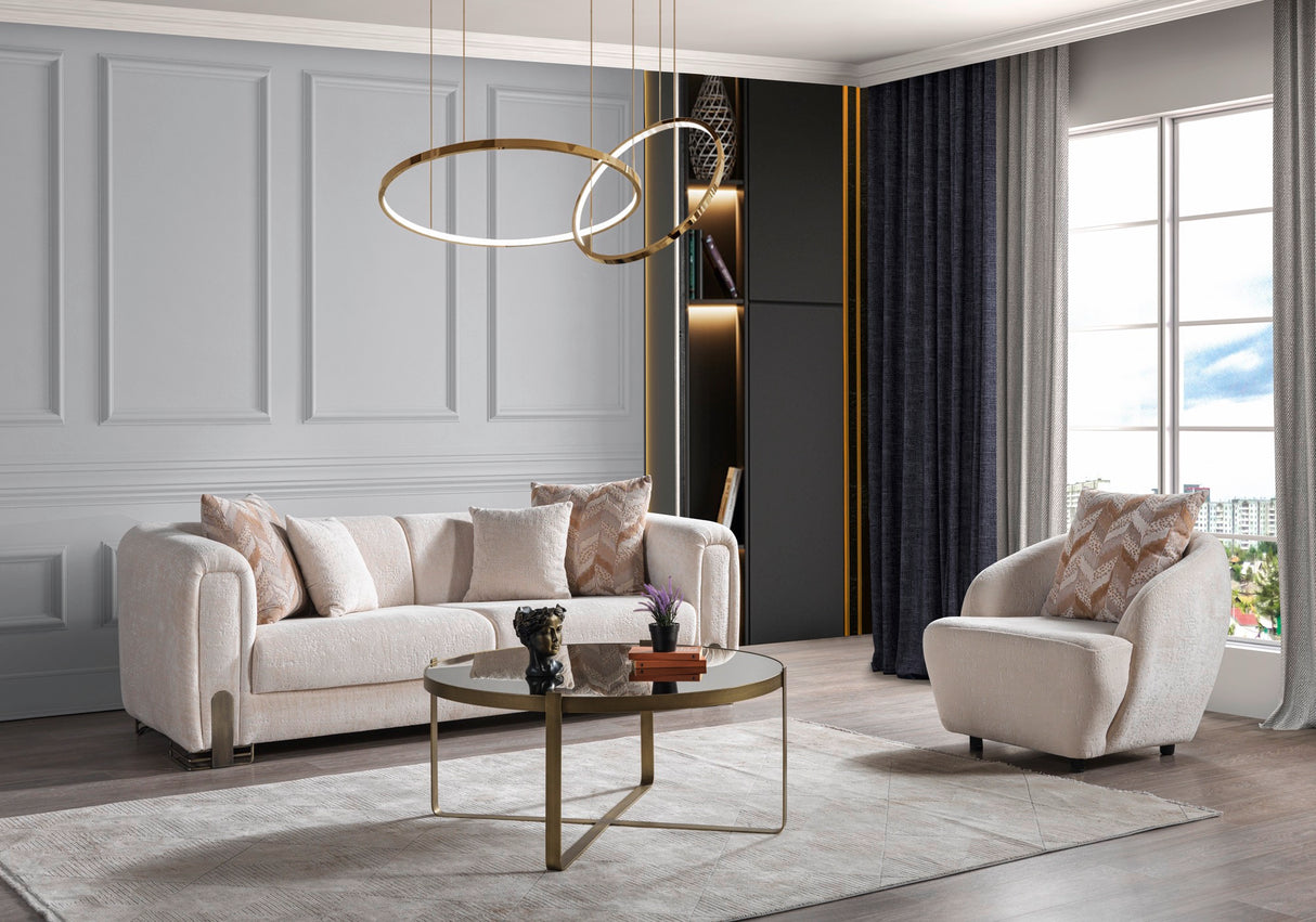 Trento Modern Sofa & Loveseat Set (Ivory Boucle)