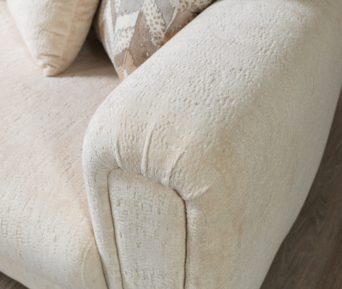 Trento Modern Sofa & Loveseat Set (Ivory Boucle)