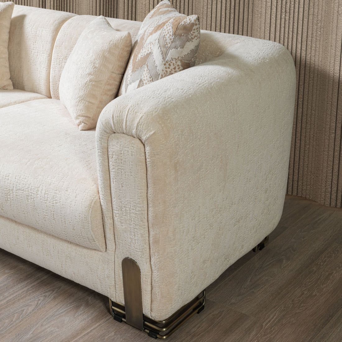 Trento Modern Sofa & Loveseat Set (Ivory Boucle)