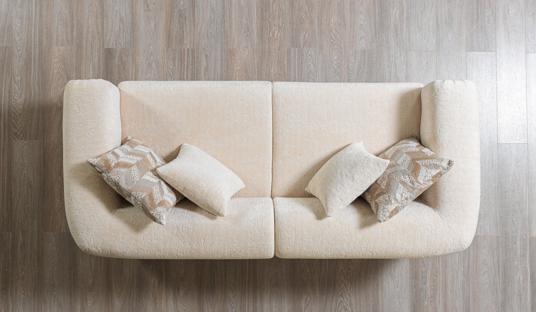 Trento Modern Sofa & Loveseat Set (Ivory Boucle)