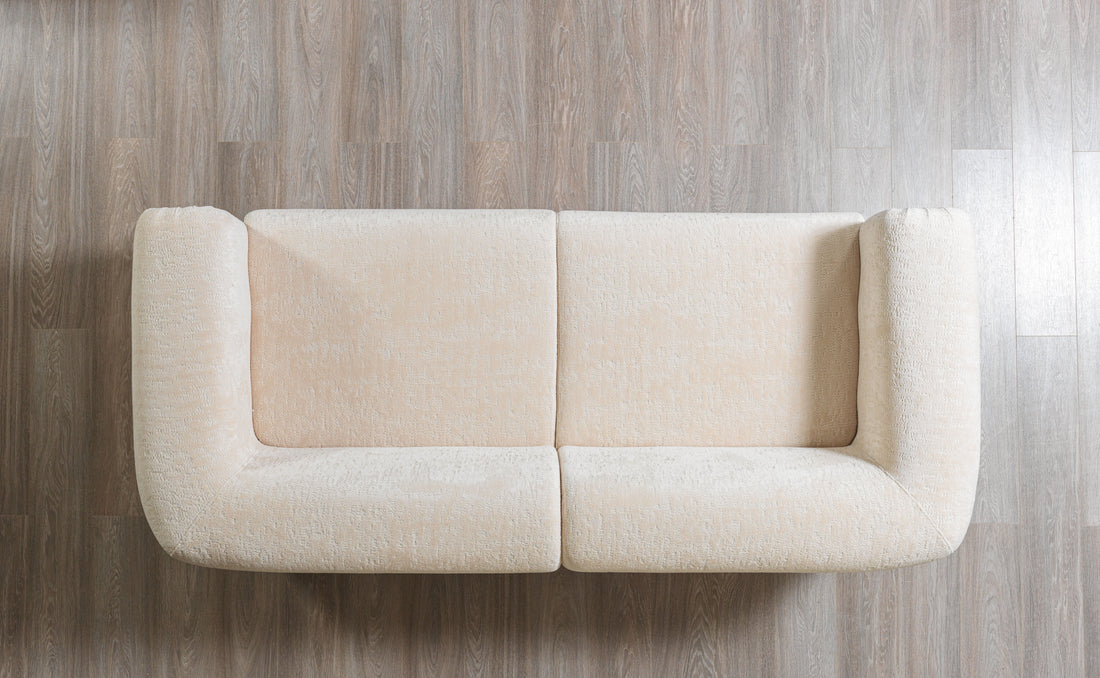 Trento Modern Sofa & Loveseat Set (Ivory Boucle)