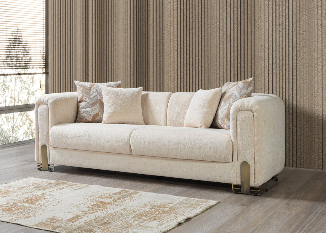 Trento Modern Sofa & Loveseat Set (Ivory Boucle)