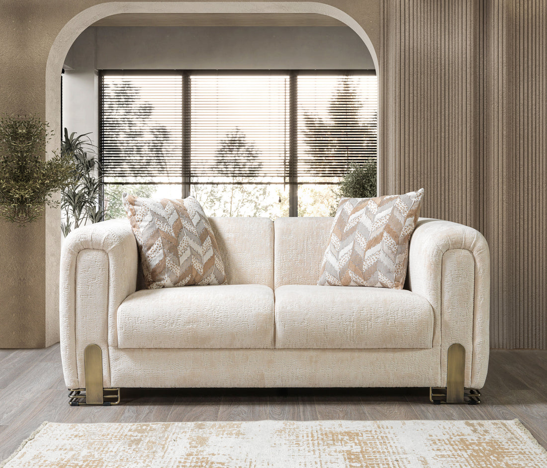Trento Modern Sofa & Loveseat Set (Ivory Boucle)